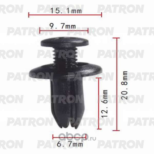 PATRON Клипса пластмассовая (упаковка 100шт) GM, Infiniti, Lexus, Mazda, Mitsubishi, Nissan, Toyota применяемость: бампер, подкрылок