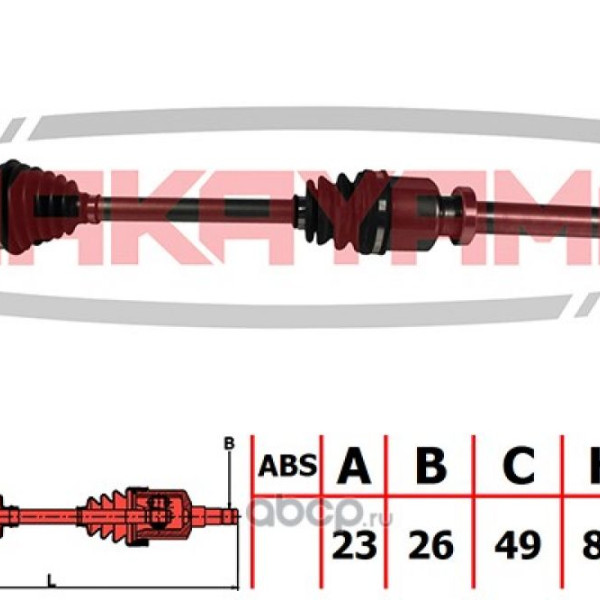 NAKAYAMA  Вал приводной, перед. правый RENAULT MEGANE II 02- (23x26x911x49)